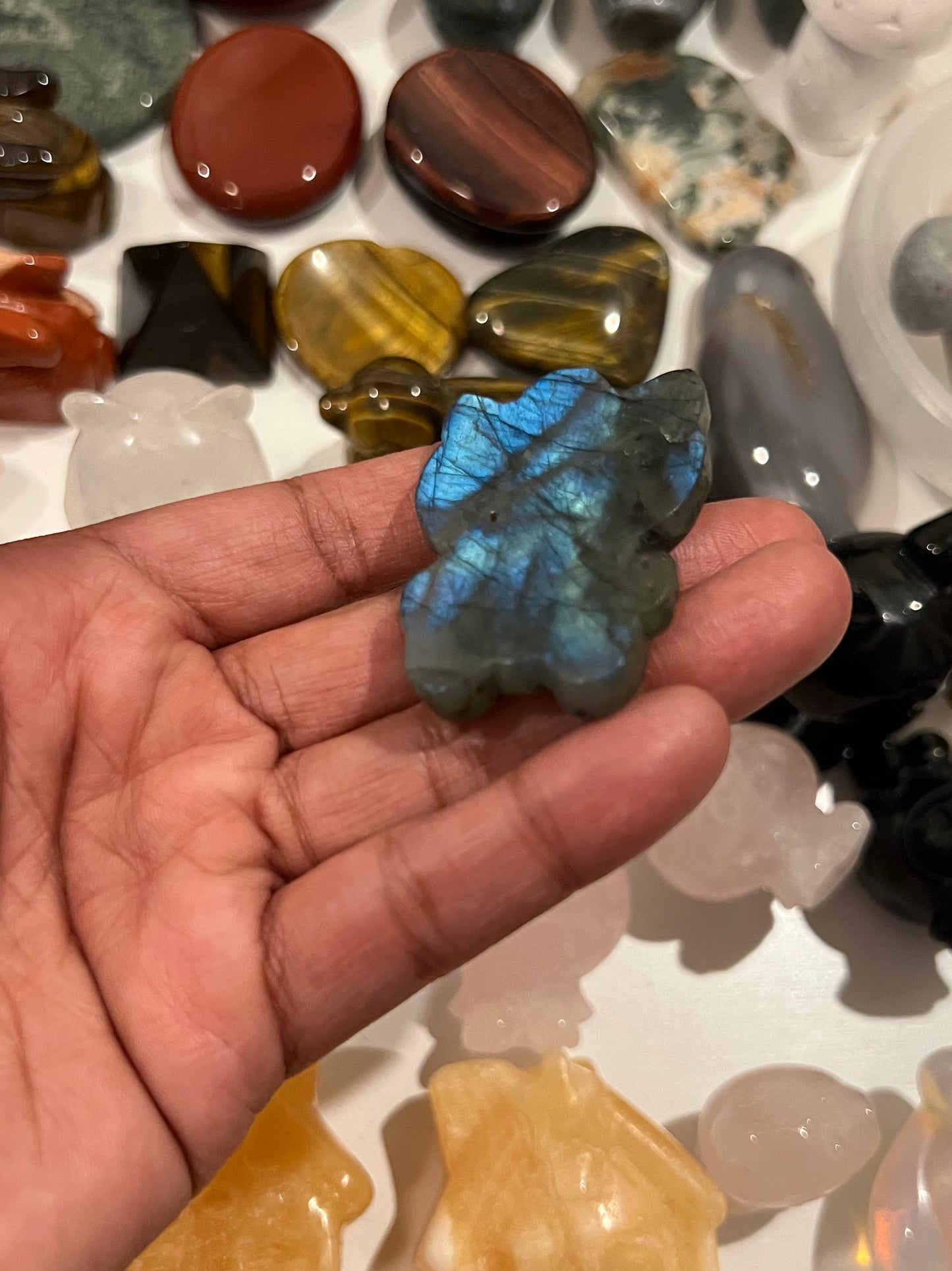 Medium Labradorite Blue Flash Hello Kitty Carving #2