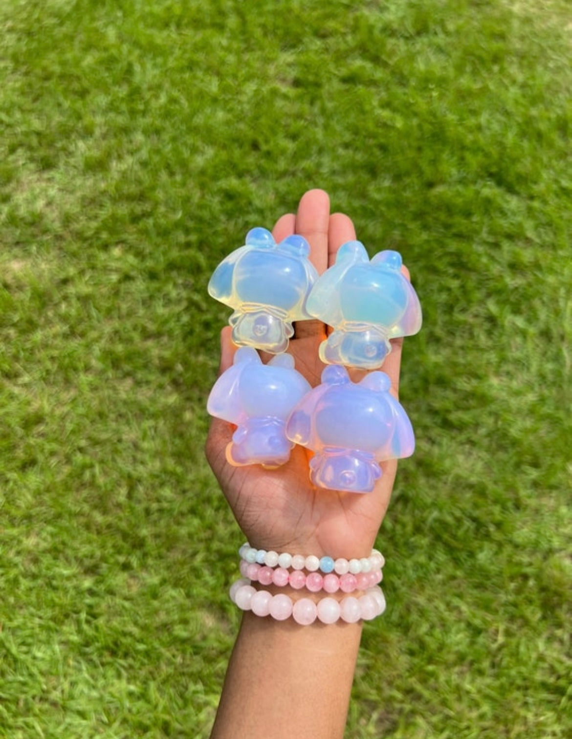 White and Pink Opalite( Man-Made) My Melody Carvings