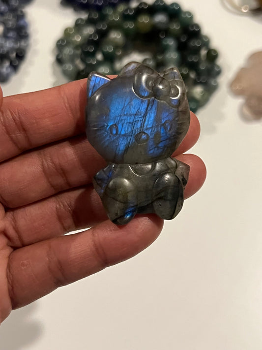 Medium Labradorite Blue Flash Hello Kitty Carving