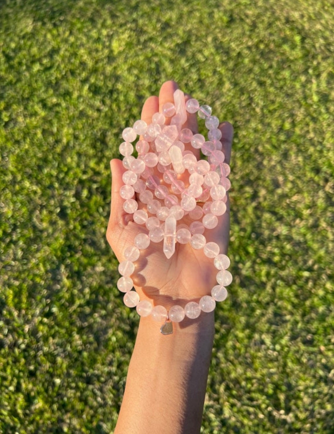 Translucent Rose Quartz 10mm Elastic Bracelets With Double Terminated Point