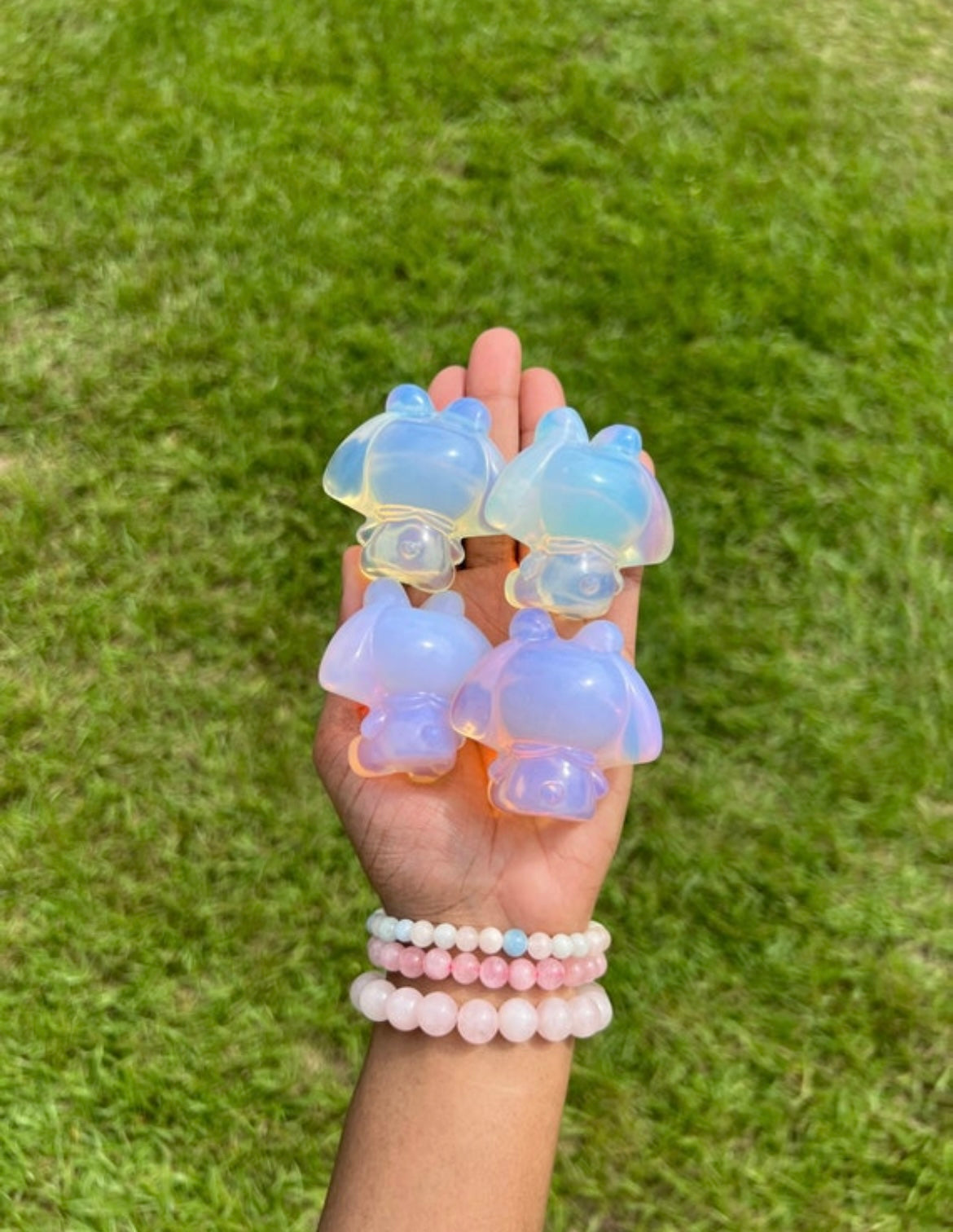 White and Pink Opalite( Man-Made) My Melody Carvings