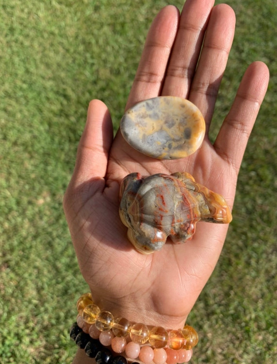 Crazy Lace Agate Frog & Worry Stone Set