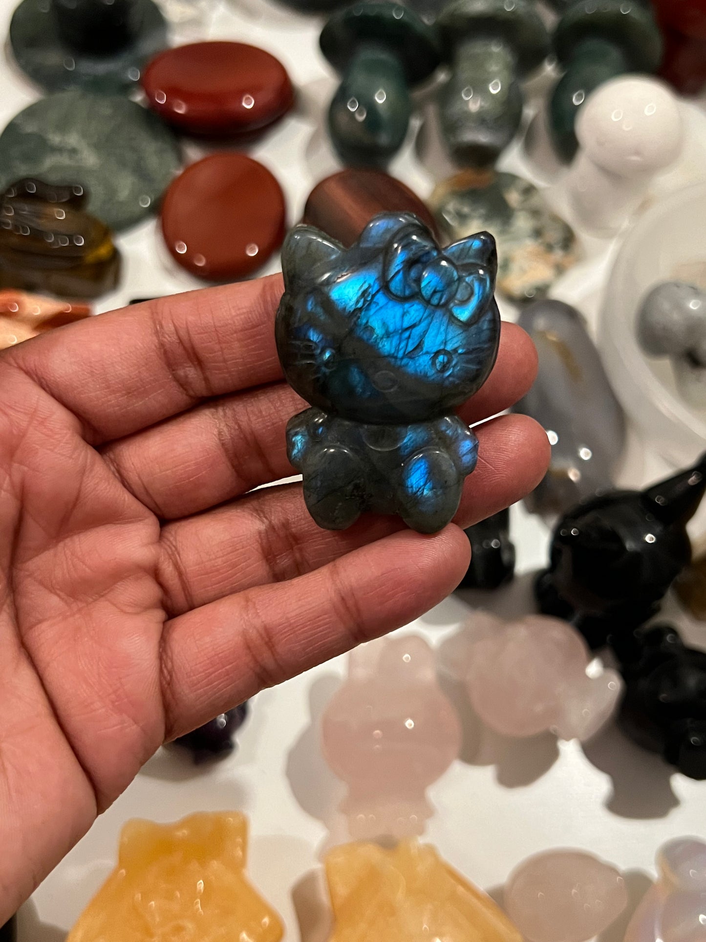Medium Labradorite Blue Flash Hello Kitty Carving #2