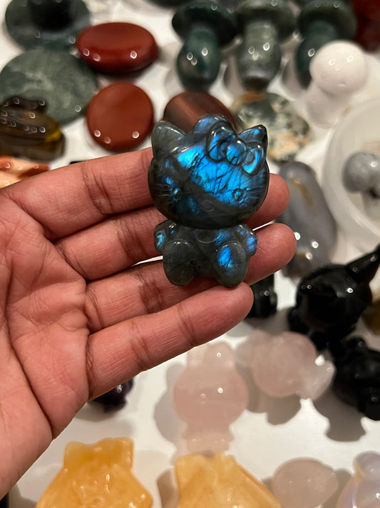 Medium Labradorite Blue Flash Hello Kitty Carving #2
