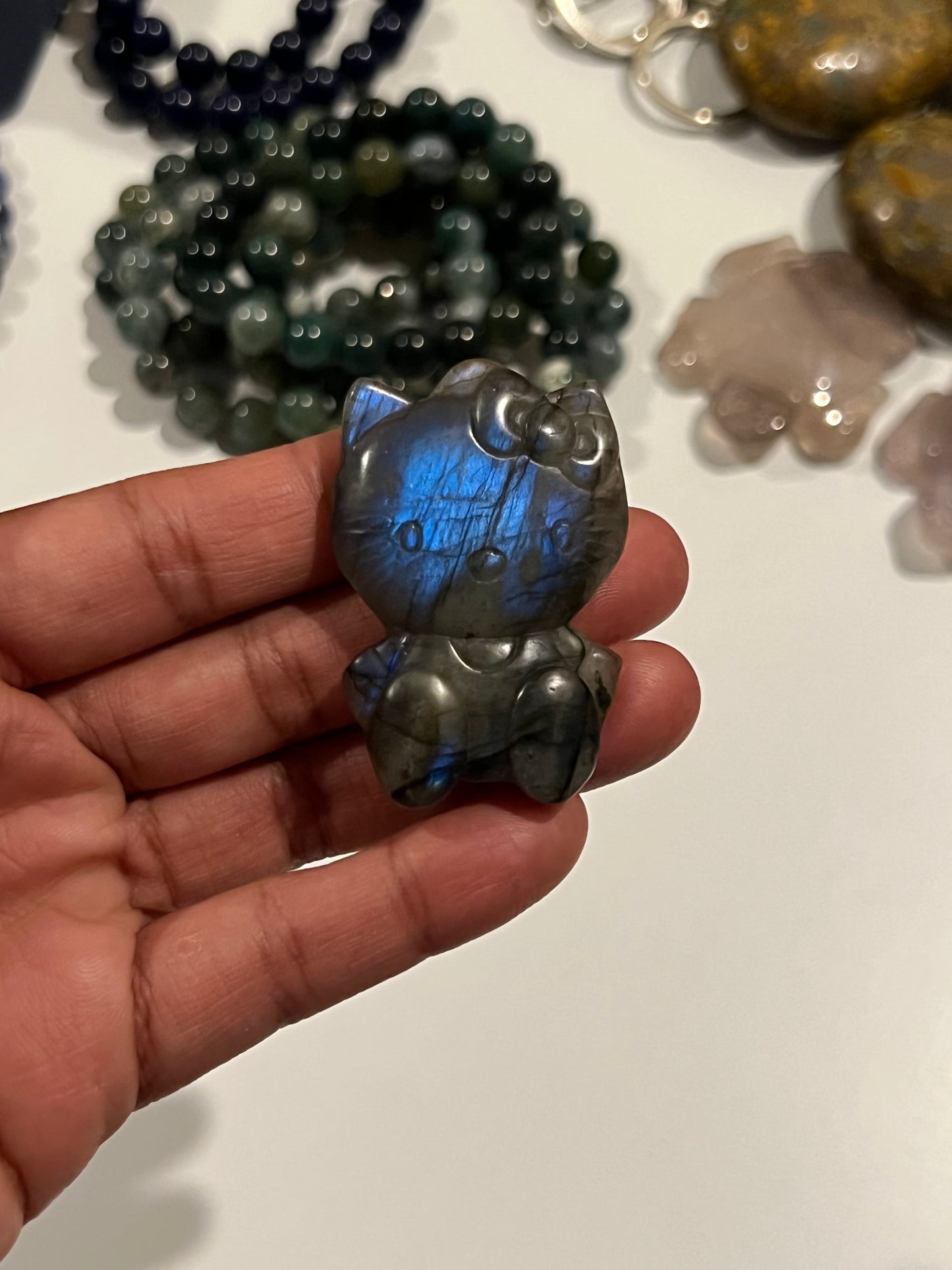 Medium Labradorite Blue Flash Hello Kitty Carving