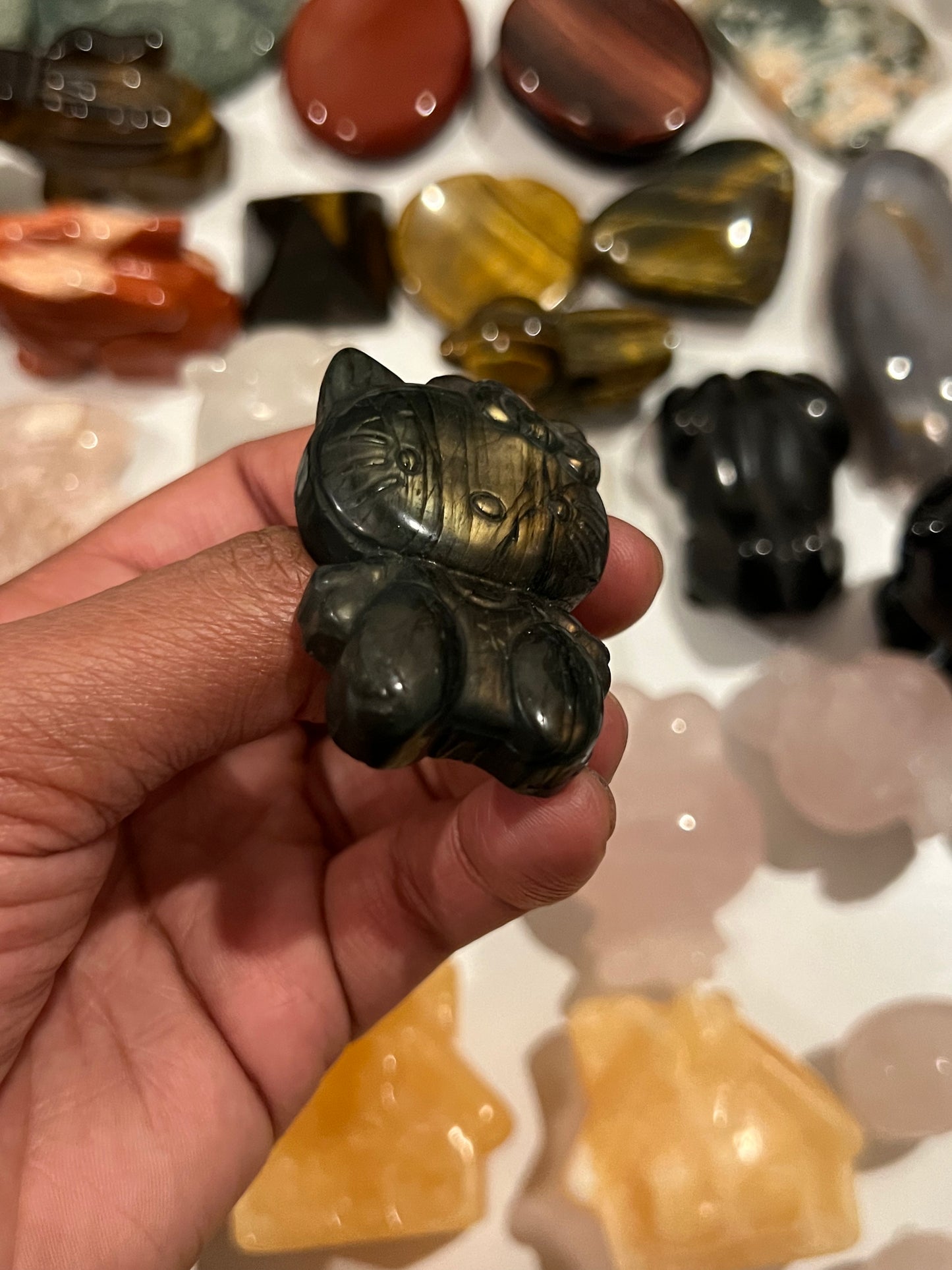 Medium Labradorite Blue Flash Hello Kitty Carving