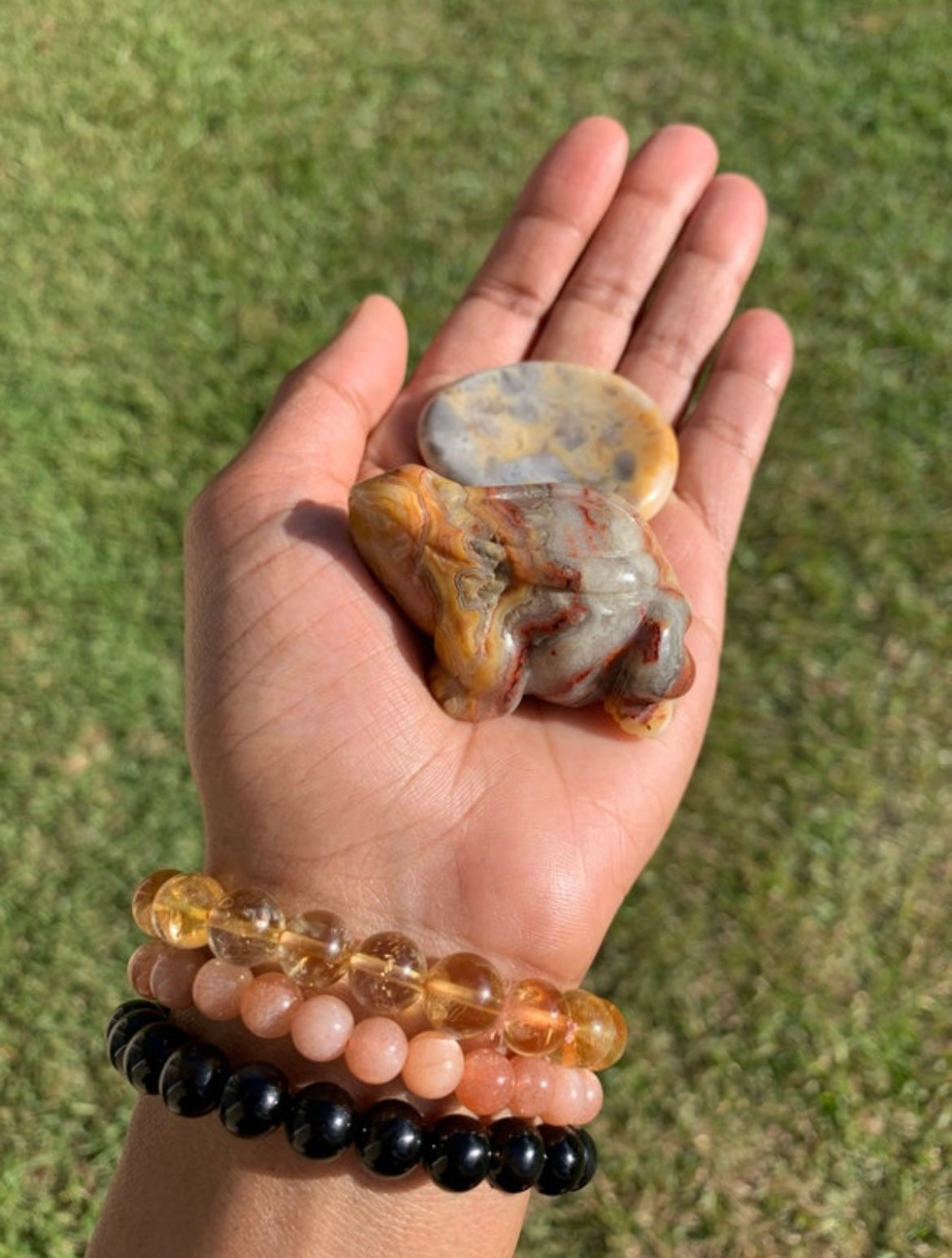Crazy Lace Agate Frog & Worry Stone Set