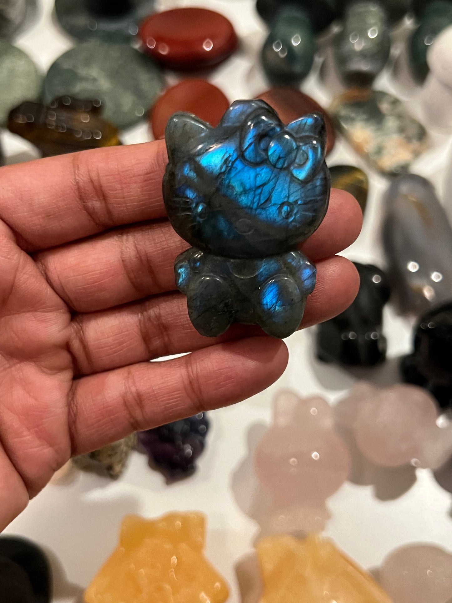 Medium Labradorite Blue Flash Hello Kitty Carving #2