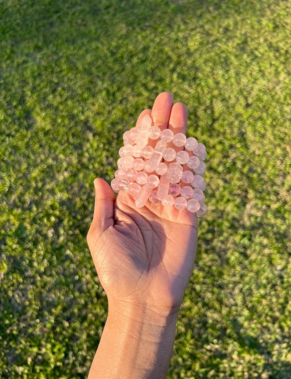 Translucent Rose Quartz 10mm Elastic Bracelets With Double Terminated Point