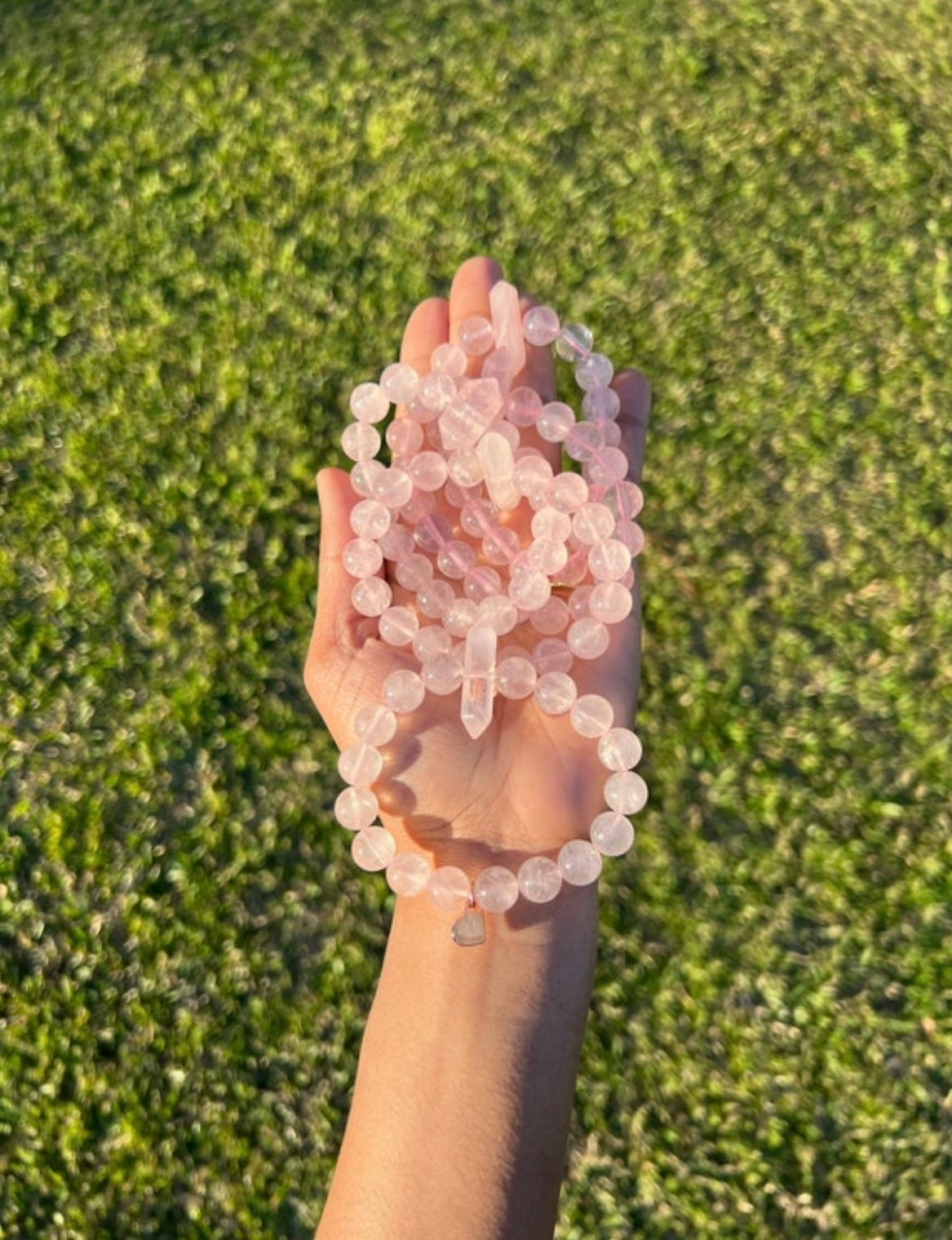 Translucent Rose Quartz 10mm Elastic Bracelets With Double Terminated Point