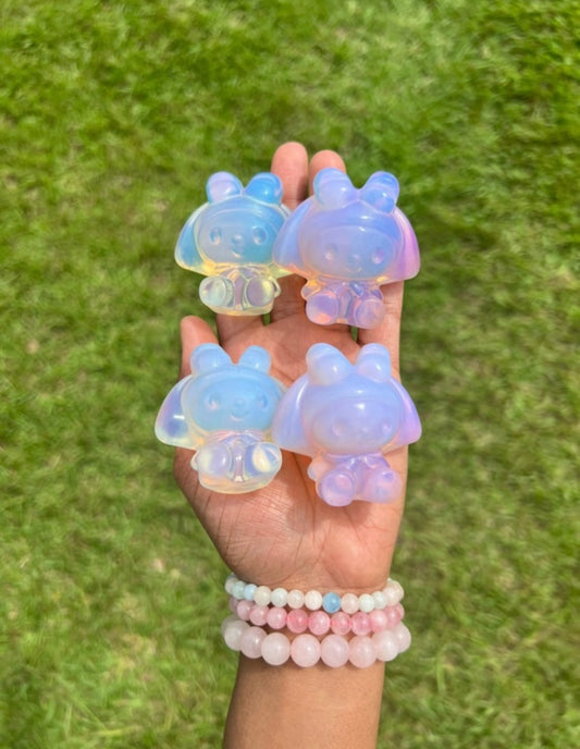 White and Pink Opalite( Man-Made) My Melody Carvings