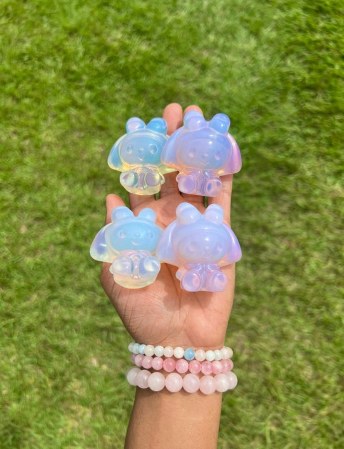 White and Pink Opalite( Man-Made) My Melody Carvings