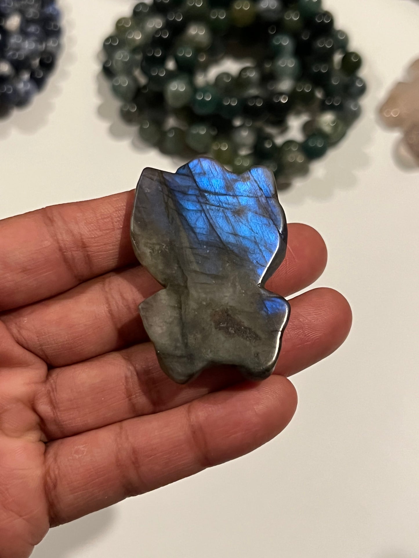 Medium Labradorite Blue Flash Hello Kitty Carving