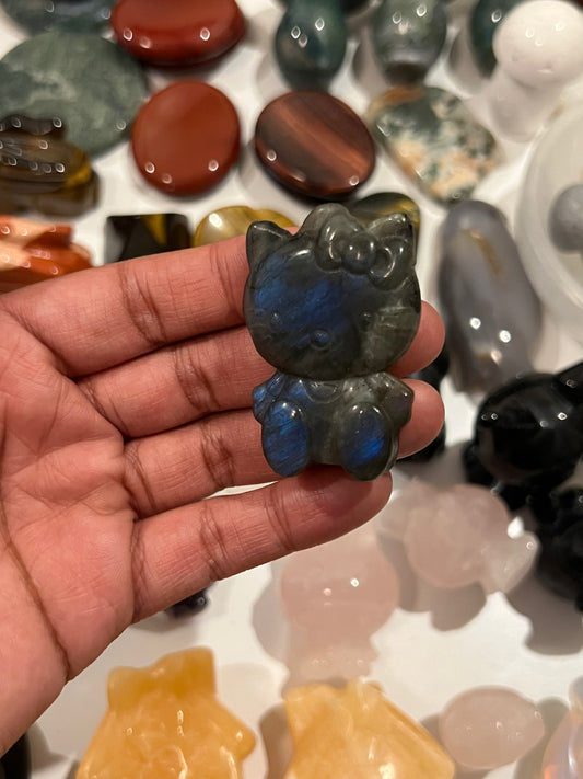 Medium Labradorite Blue Flash Hello Kitty Carving #3